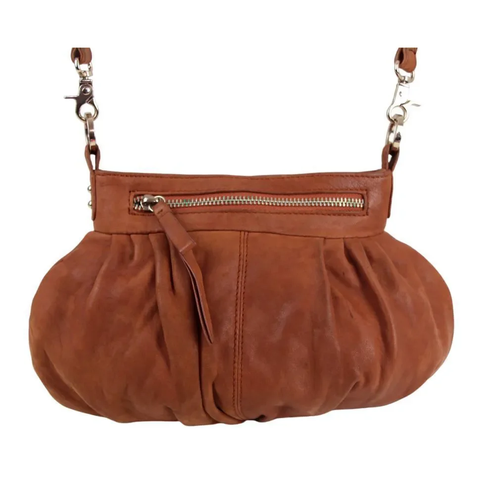 Junior Drake BROWN GENUINE LEATHER MEDIUM X-BODY SHOULDER BAG HANDBAG PURSE